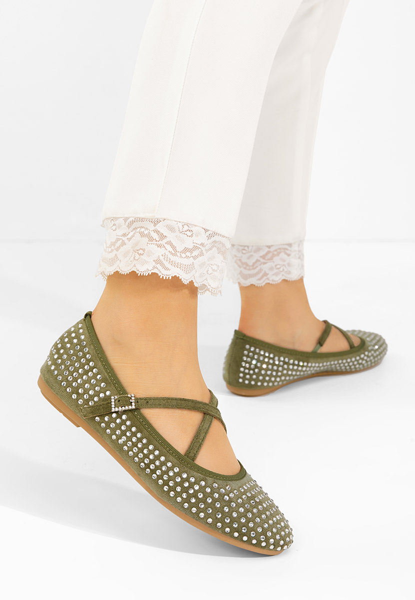 Zielone baleriny z paskiem Karemy