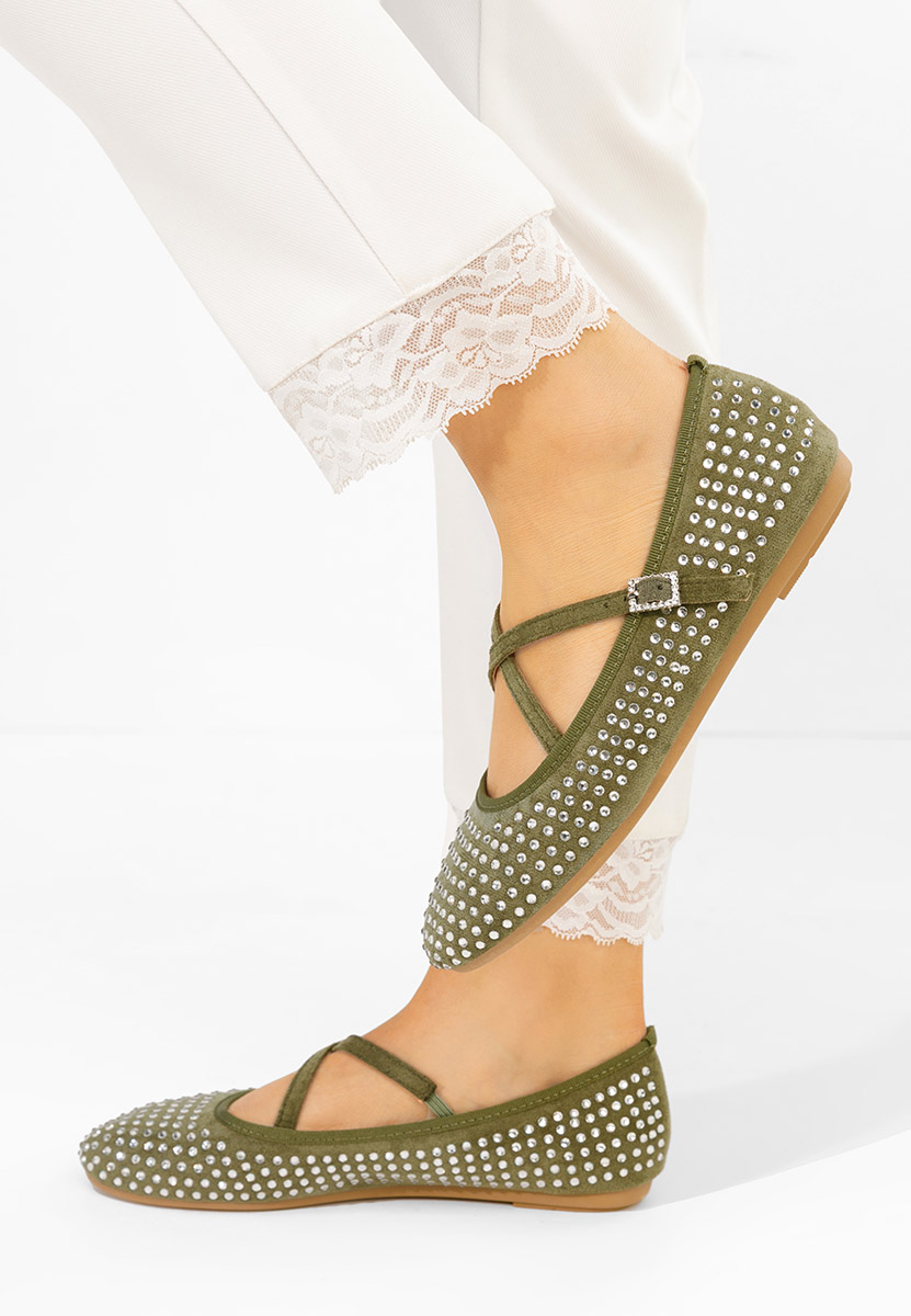 Zielone baleriny z paskiem Karemy