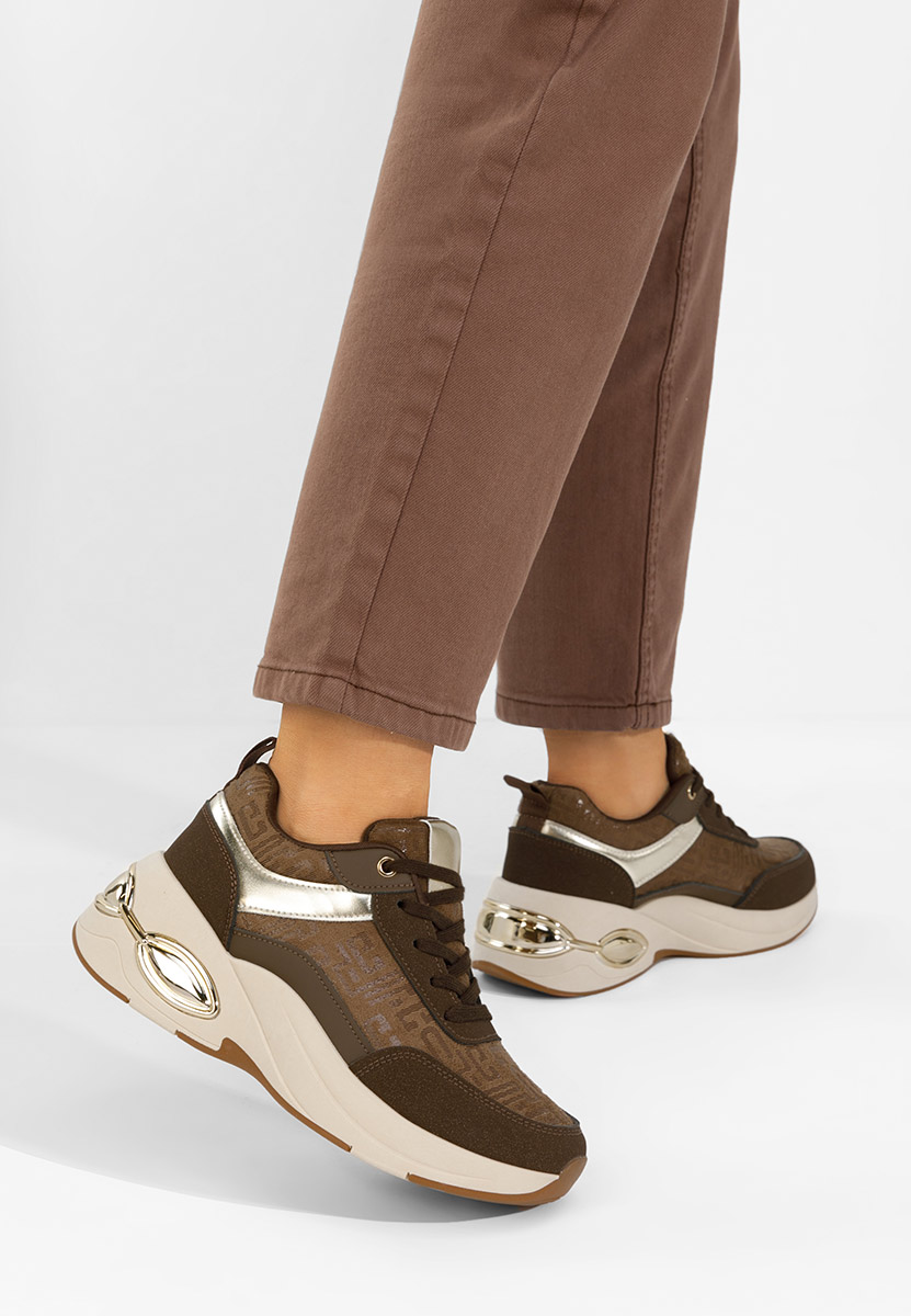 Brązowe sneakersy na koturnie Nezela