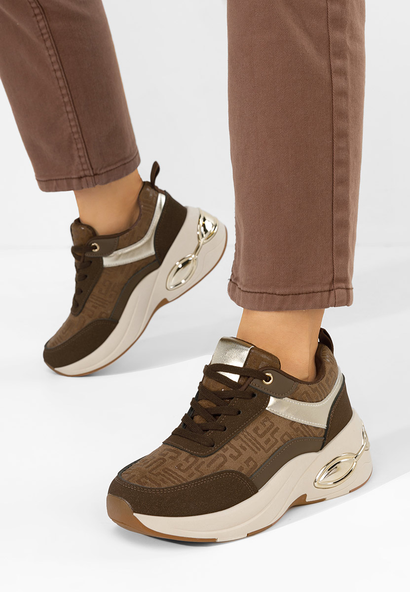 Brązowe sneakersy na koturnie Nezela