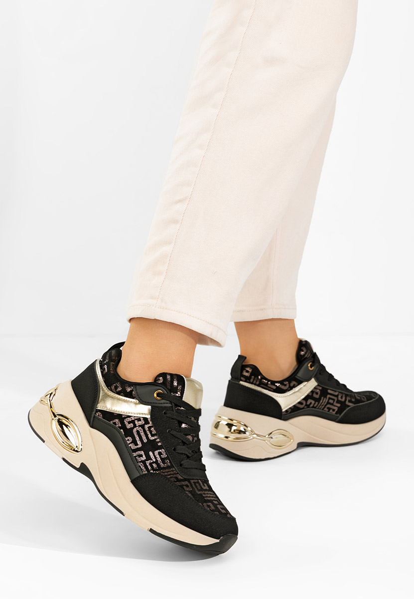 Czarne sneakersy na koturnie Nezela