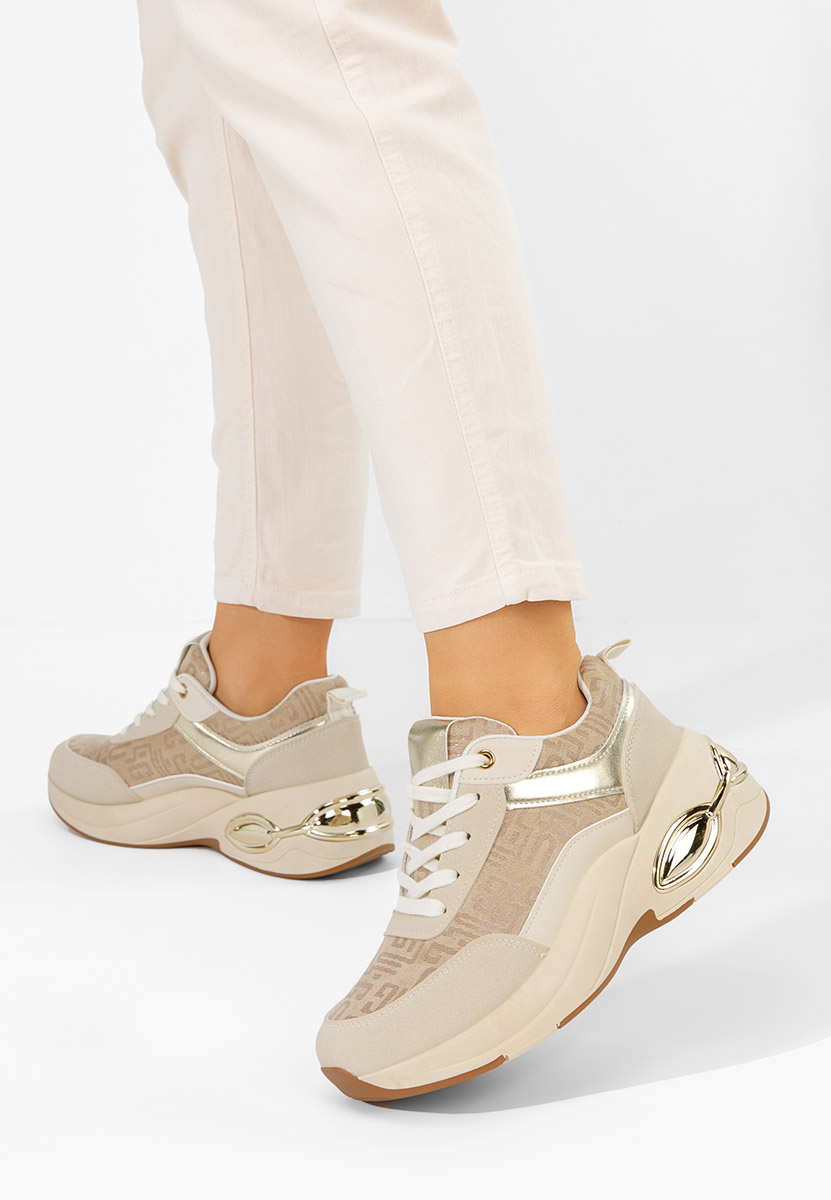 Beżowe sneakersy na koturnie Nezela