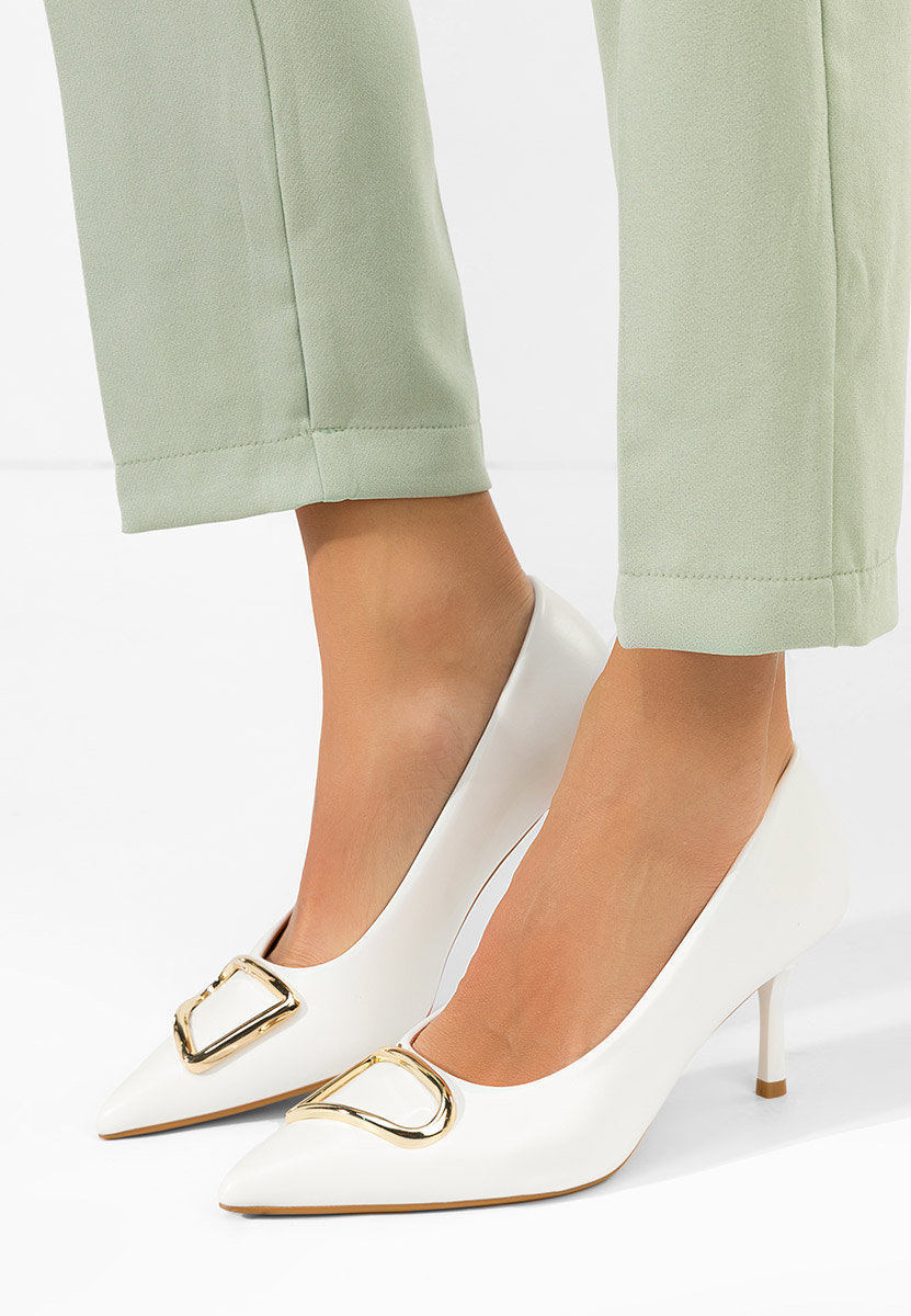 Białe czółenka na szpilce Cecinia