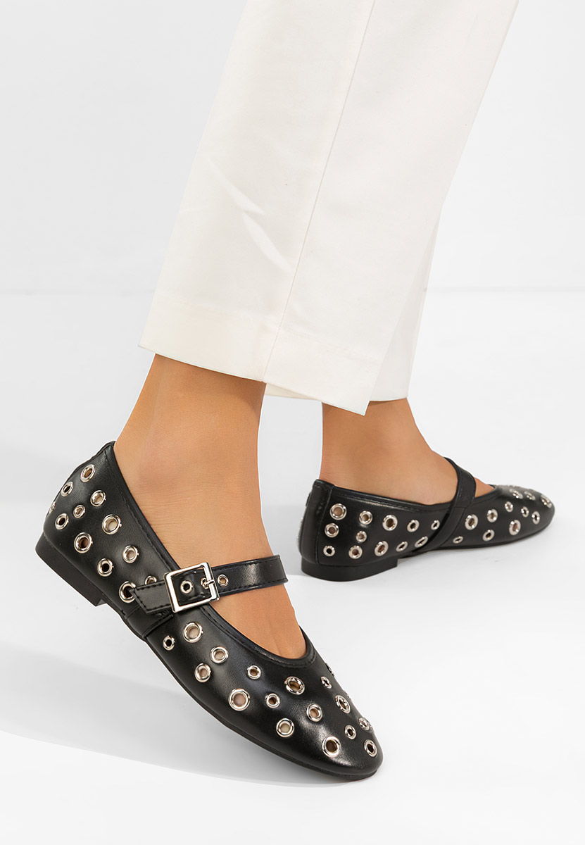 Czarne baleriny z paskiem Fionia