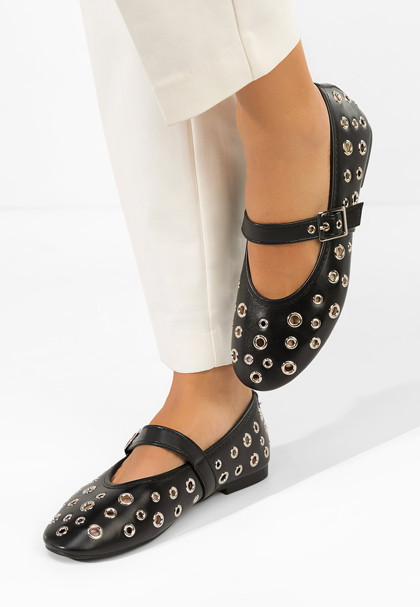 Czarne baleriny z paskiem Fionia