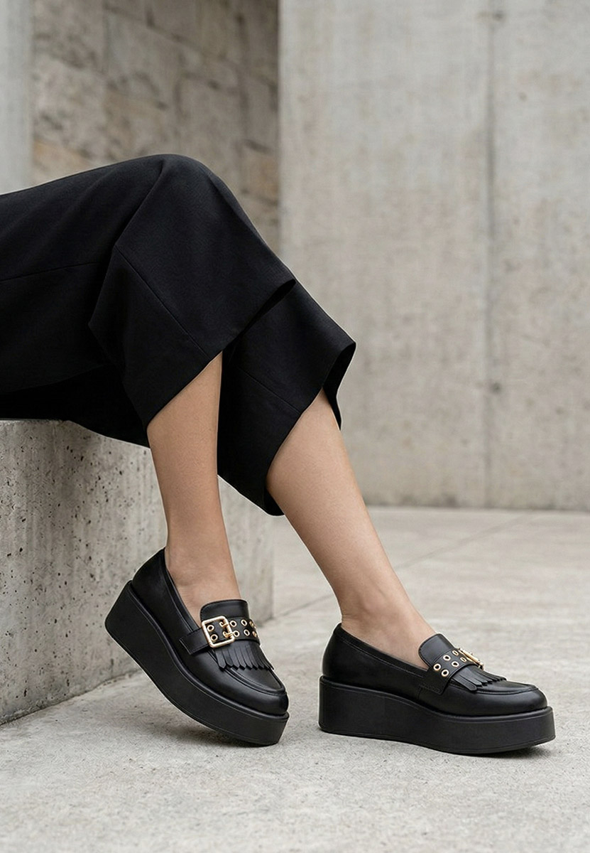 Czarne mokasyny na platformie Magie