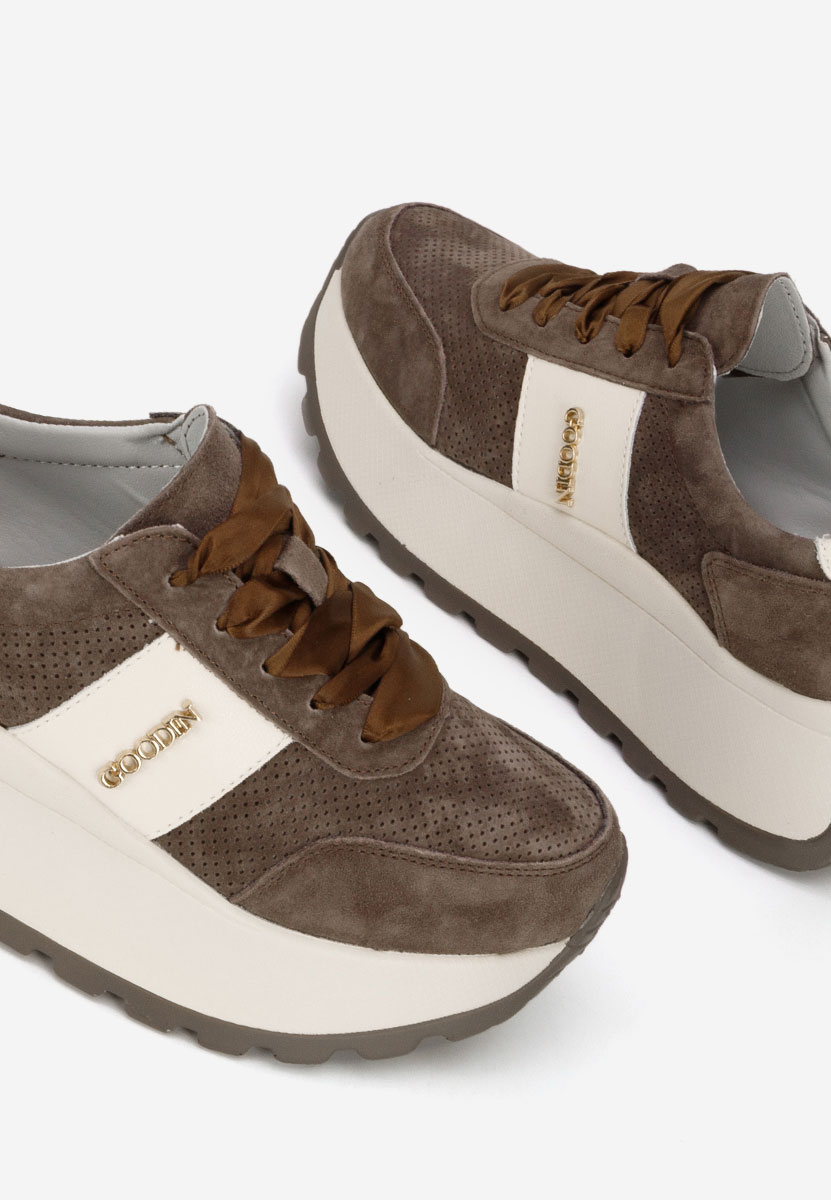 Brązowe sneakersy na platformie Densia