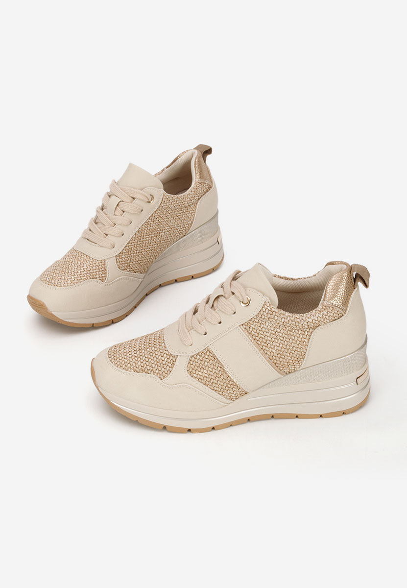 Beżowe sneakersy na koturnie Izadora
