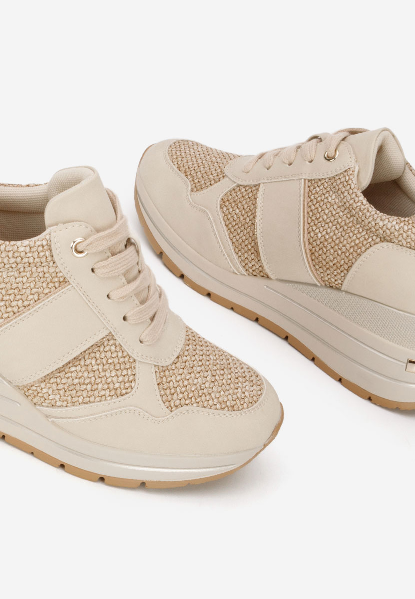 Beżowe sneakersy na koturnie Izadora