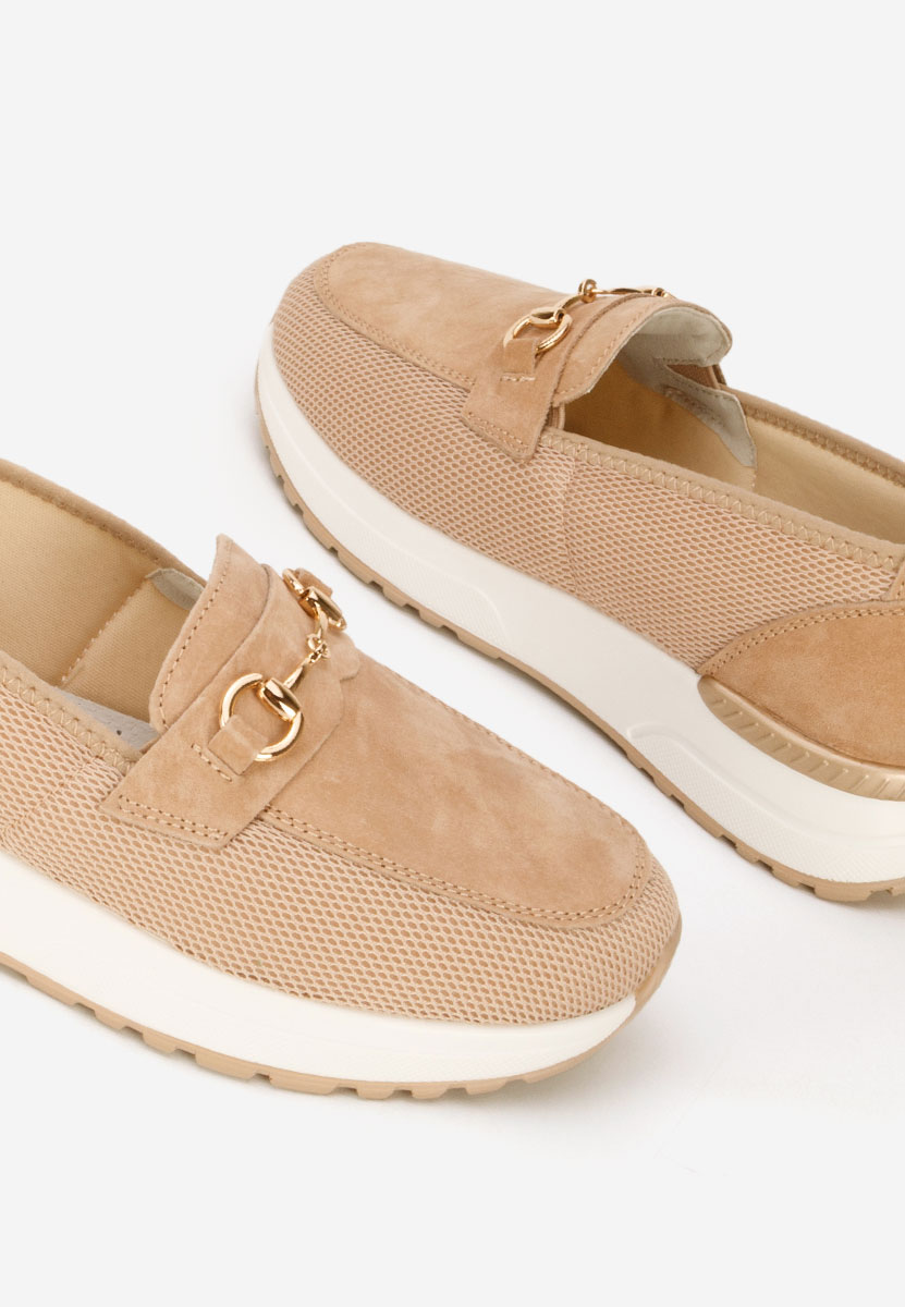 Beżowe mokasyny damskie skórzane Hermony