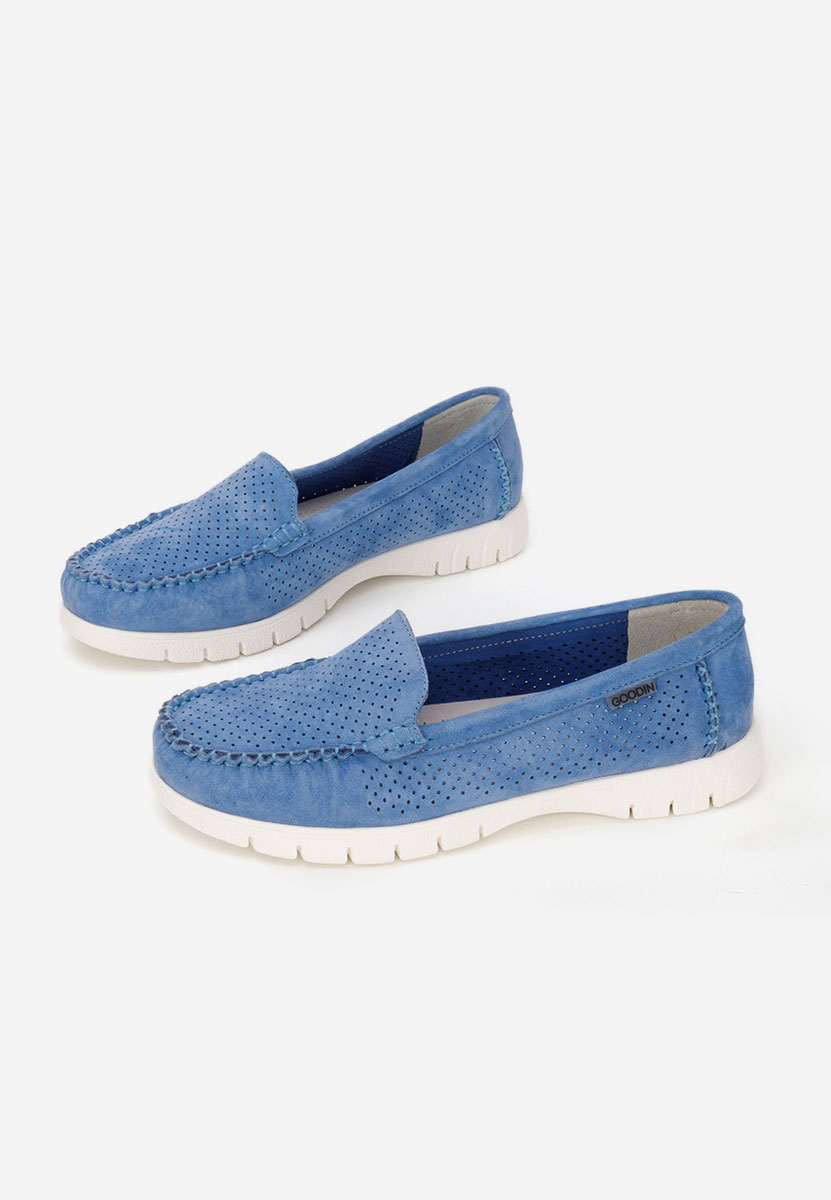 Niebieskie mokasyny damskie skórzane Irsaia