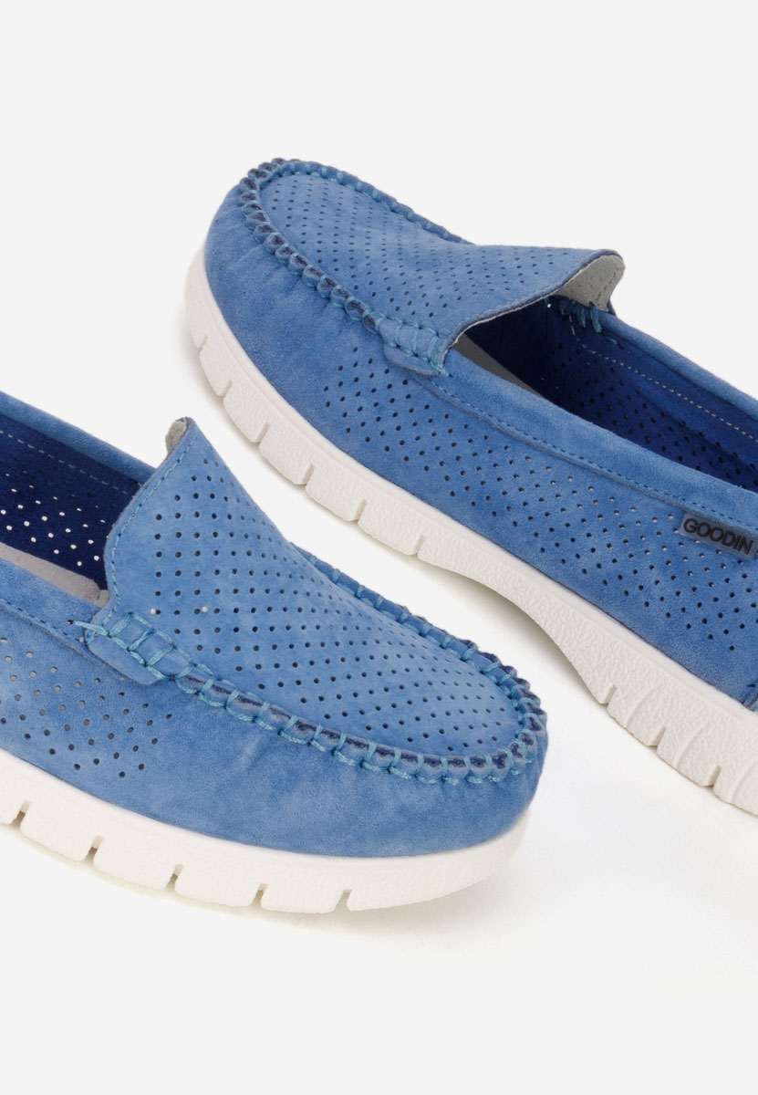 Niebieskie mokasyny damskie skórzane Irsaia