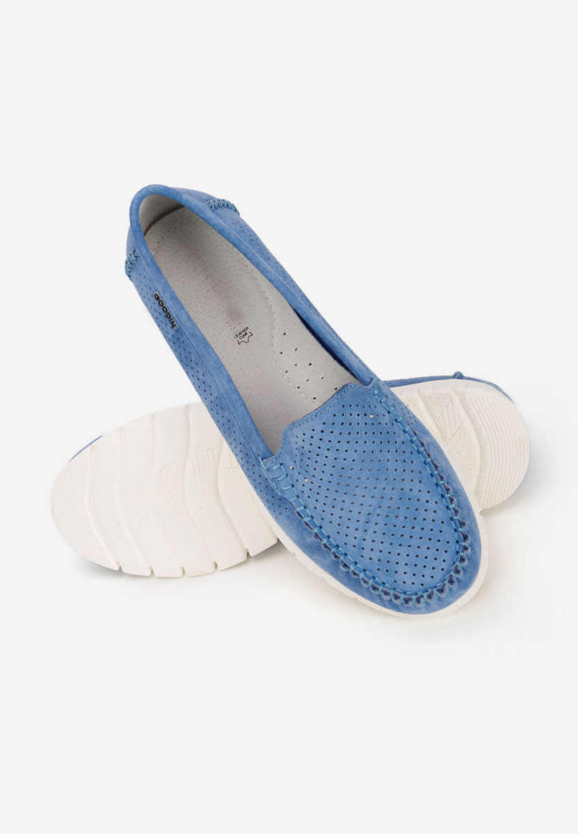 Niebieskie mokasyny damskie skórzane Irsaia