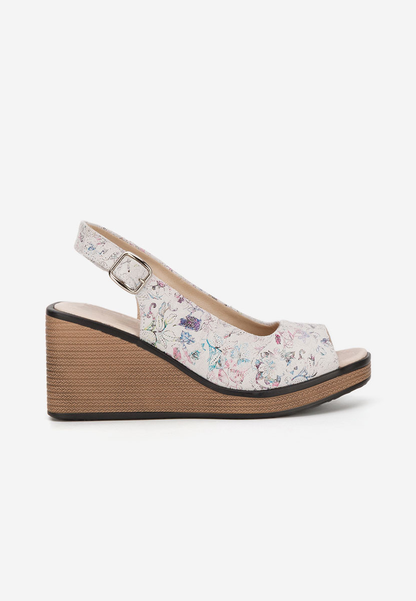 Szare sandały na koturnie skórzane Samiria