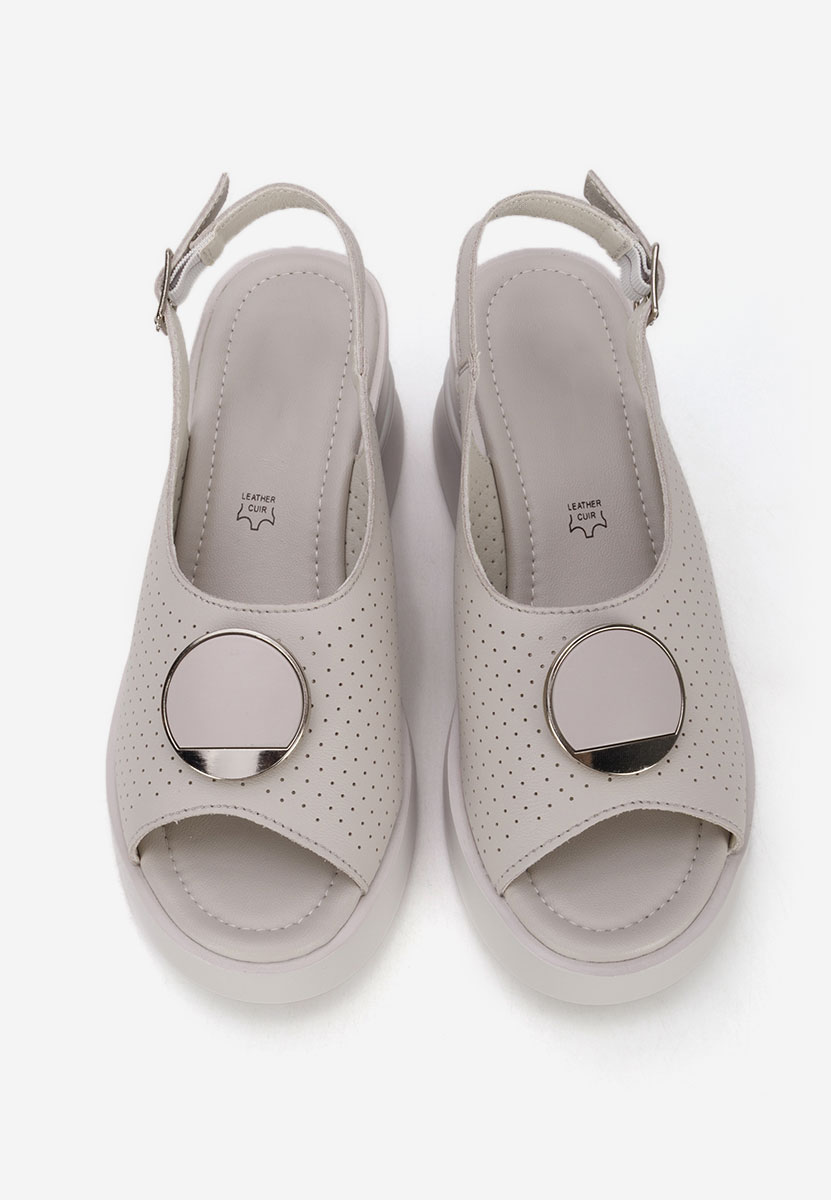 Szare sandały na koturnie skórzane Zinalia