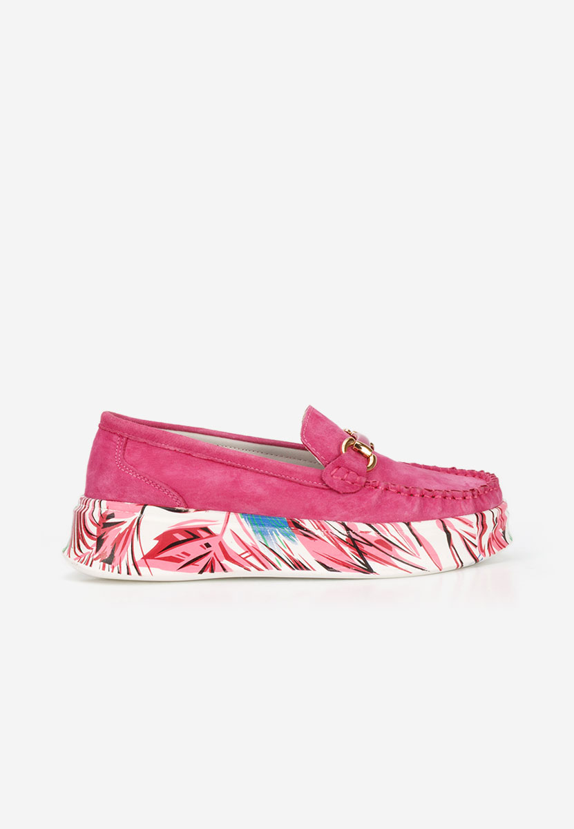 Fuksjowe mokasyny skórzane na grubej podeszwie Tanielia