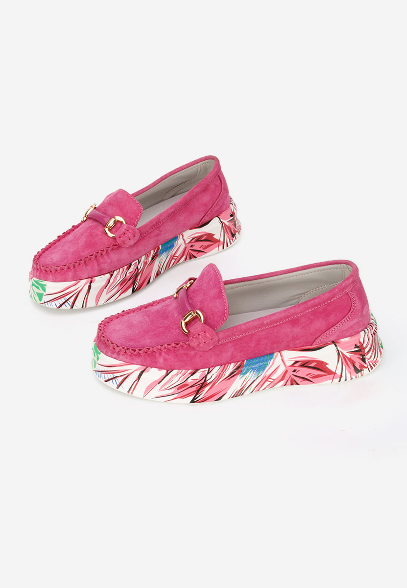 Fuksjowe mokasyny skórzane na grubej podeszwie Tanielia