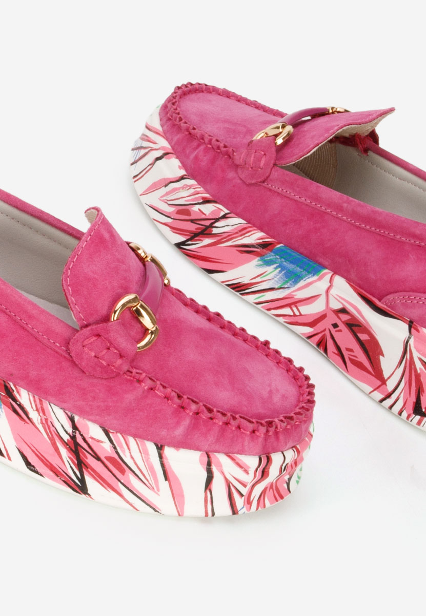 Fuksjowe mokasyny skórzane na grubej podeszwie Tanielia