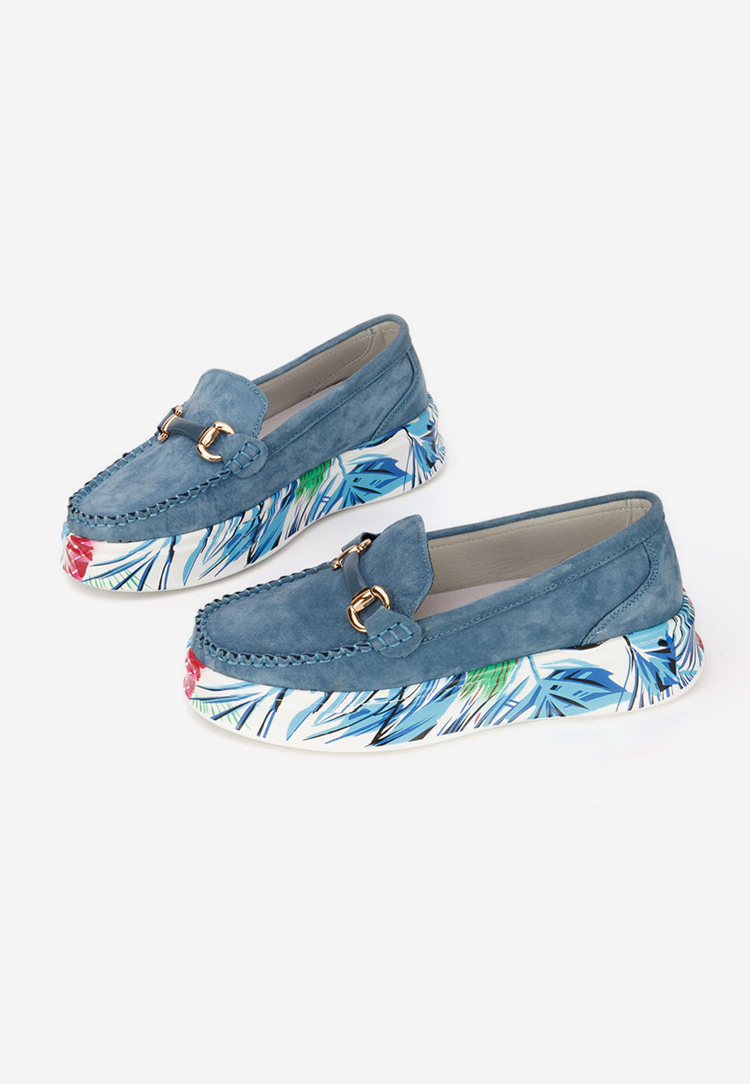 Niebieskie mokasyny skórzane na grubej podeszwie Tanielia