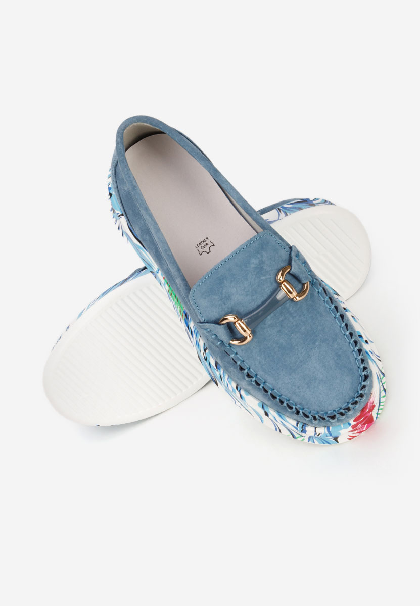 Niebieskie mokasyny skórzane na grubej podeszwie Tanielia