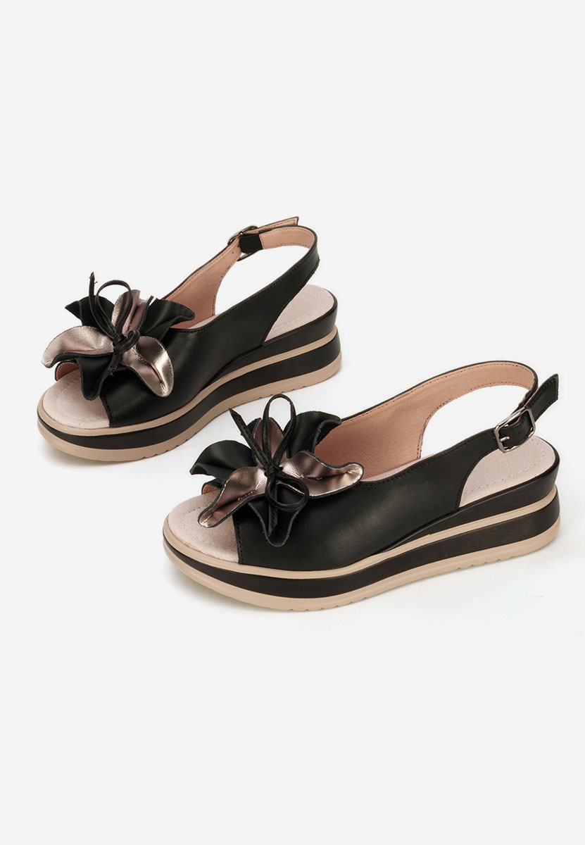 Czarne sandały na platformie skórzane Rafaelia