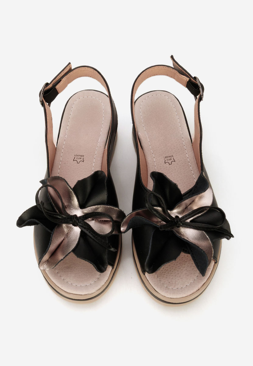 Czarne sandały na platformie skórzane Rafaelia