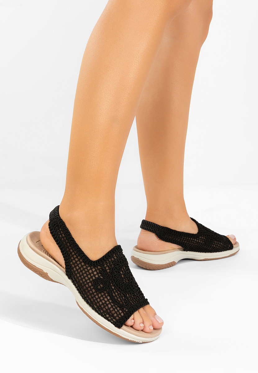 Czarne sandały płaski Lalyana