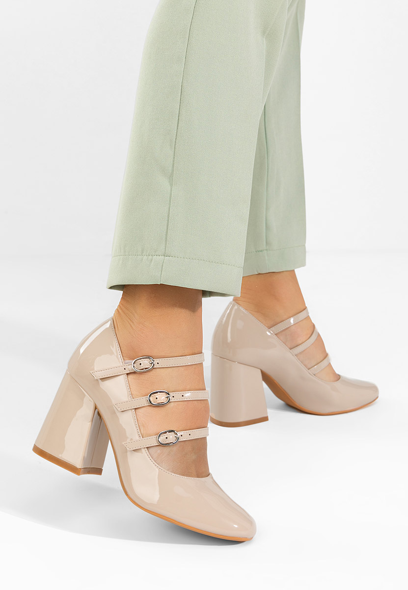 Beżowe czółenka na słupku Genina