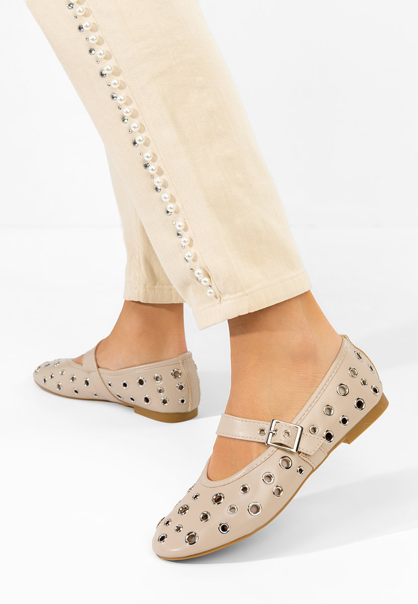 Khaki baleriny z paskiem Fionia