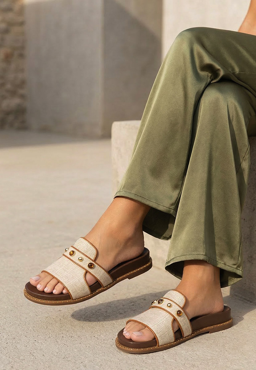 Beżowe klapki Cu talpa inalta Raniella