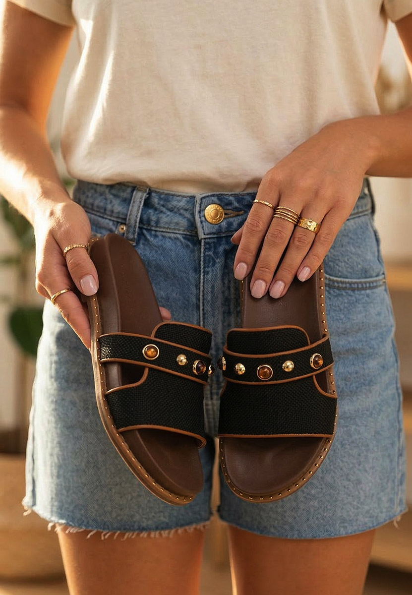 Czarne klapki Cu talpa inalta Raniella