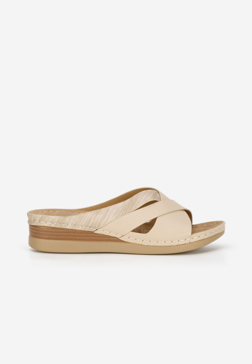 Beżowe klapki na koturnie Maryna