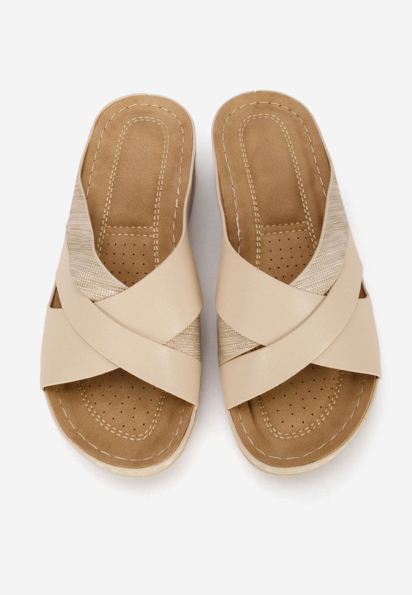 Beżowe klapki na koturnie Maryna