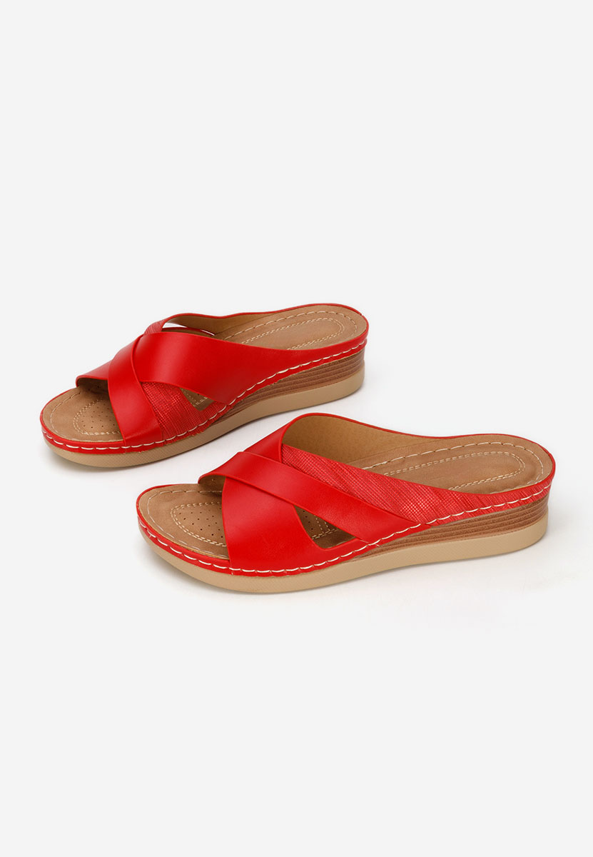 Czerwone klapki na koturnie Maryna