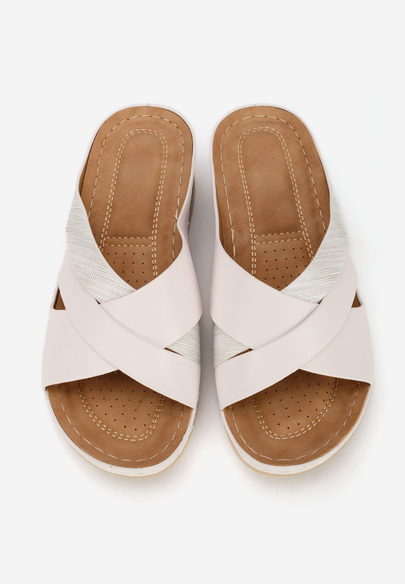 Białe klapki na koturnie Maryna