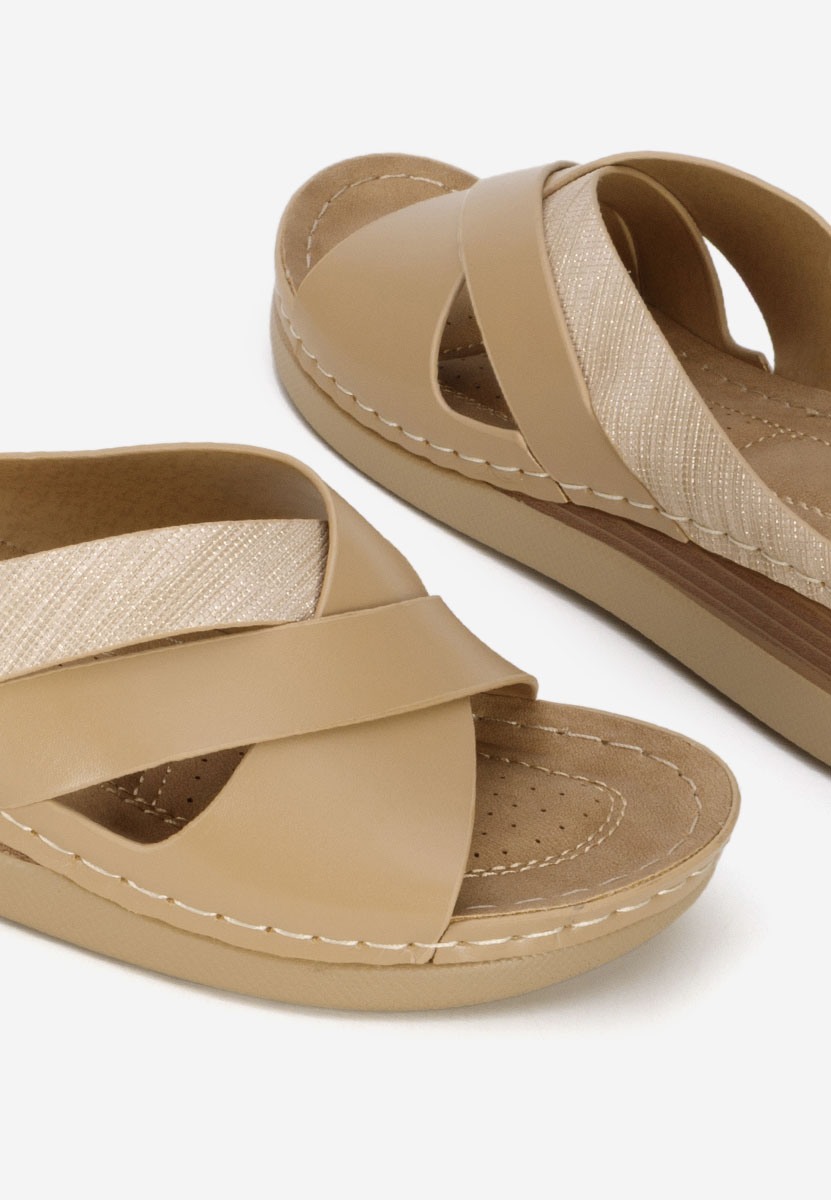 Khaki klapki na koturnie Maryna