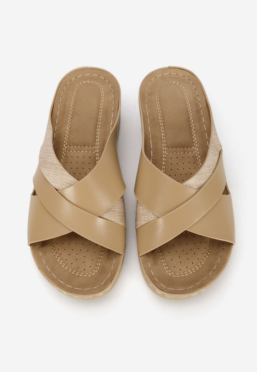 Khaki klapki na koturnie Maryna