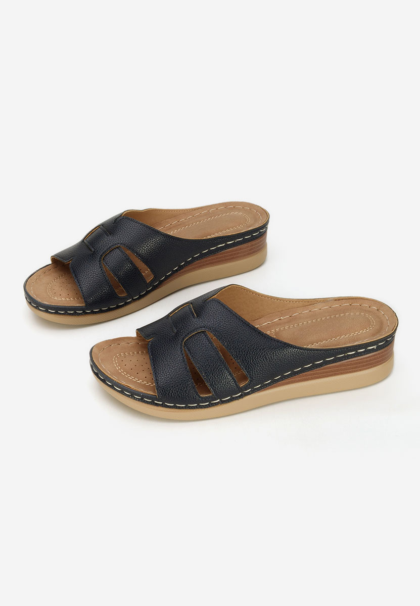 Granatowe klapki na koturnie Marhta