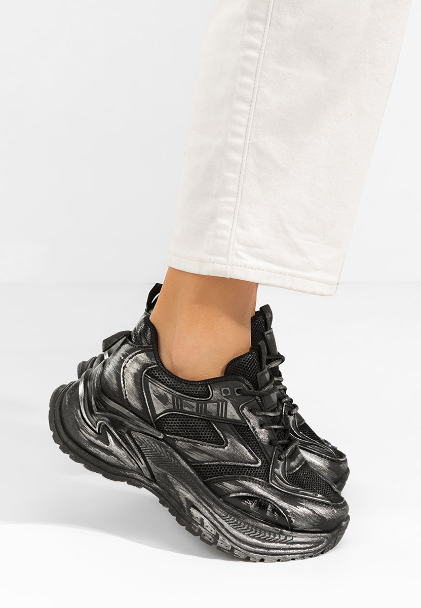 Czarne sneakersy na koturnie Kellee