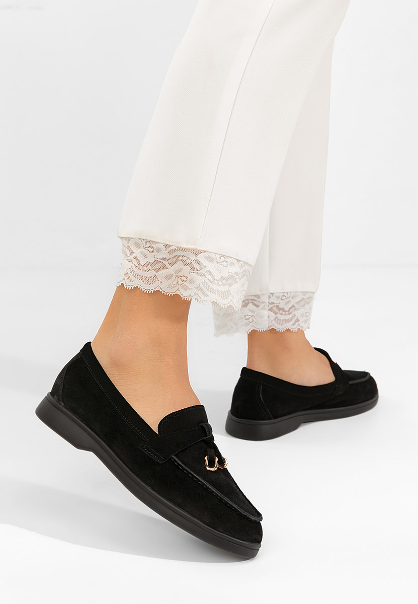 Czarne mokasyny zamszowe damskie Ortansa