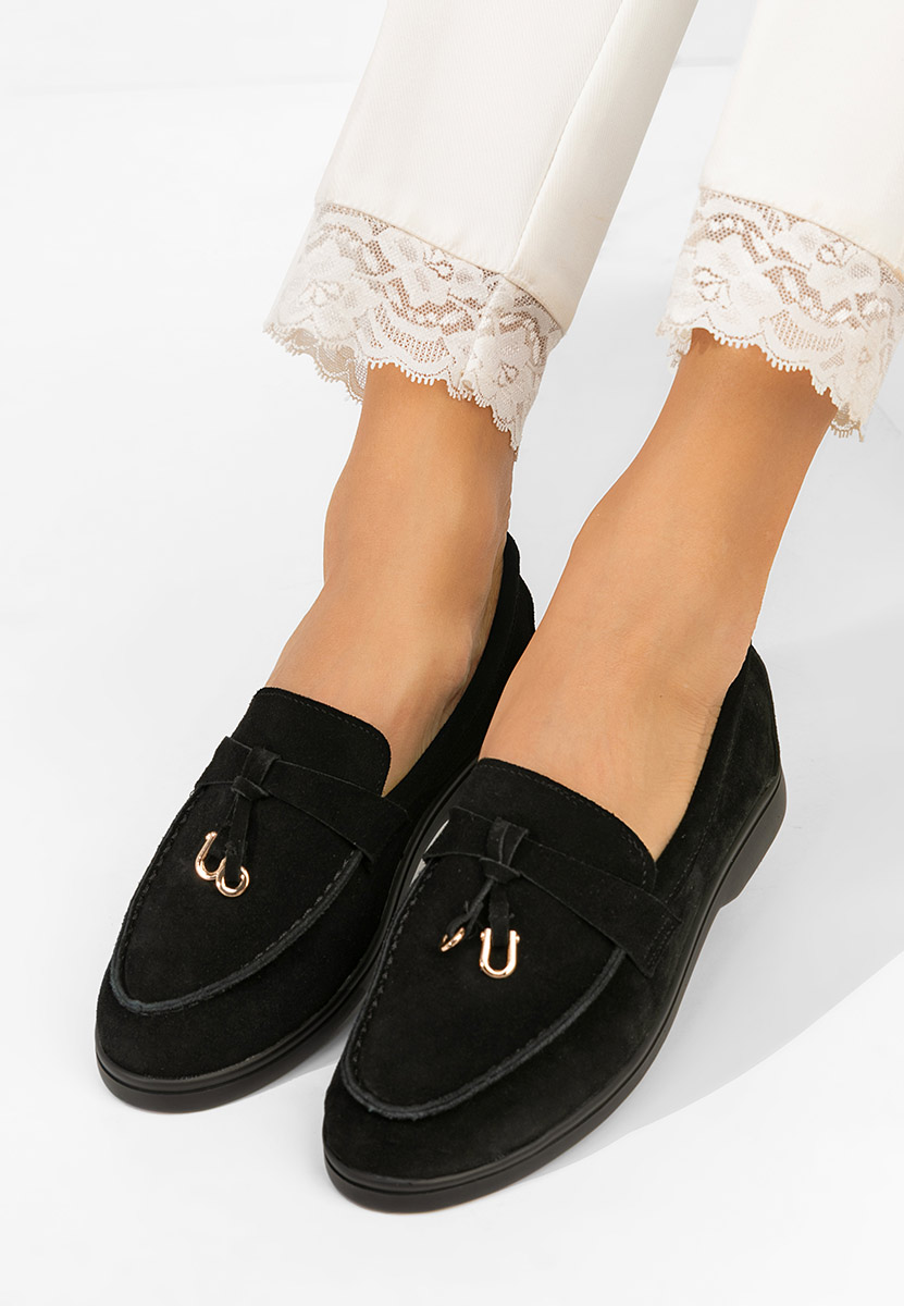 Czarne mokasyny zamszowe damskie Ortansa