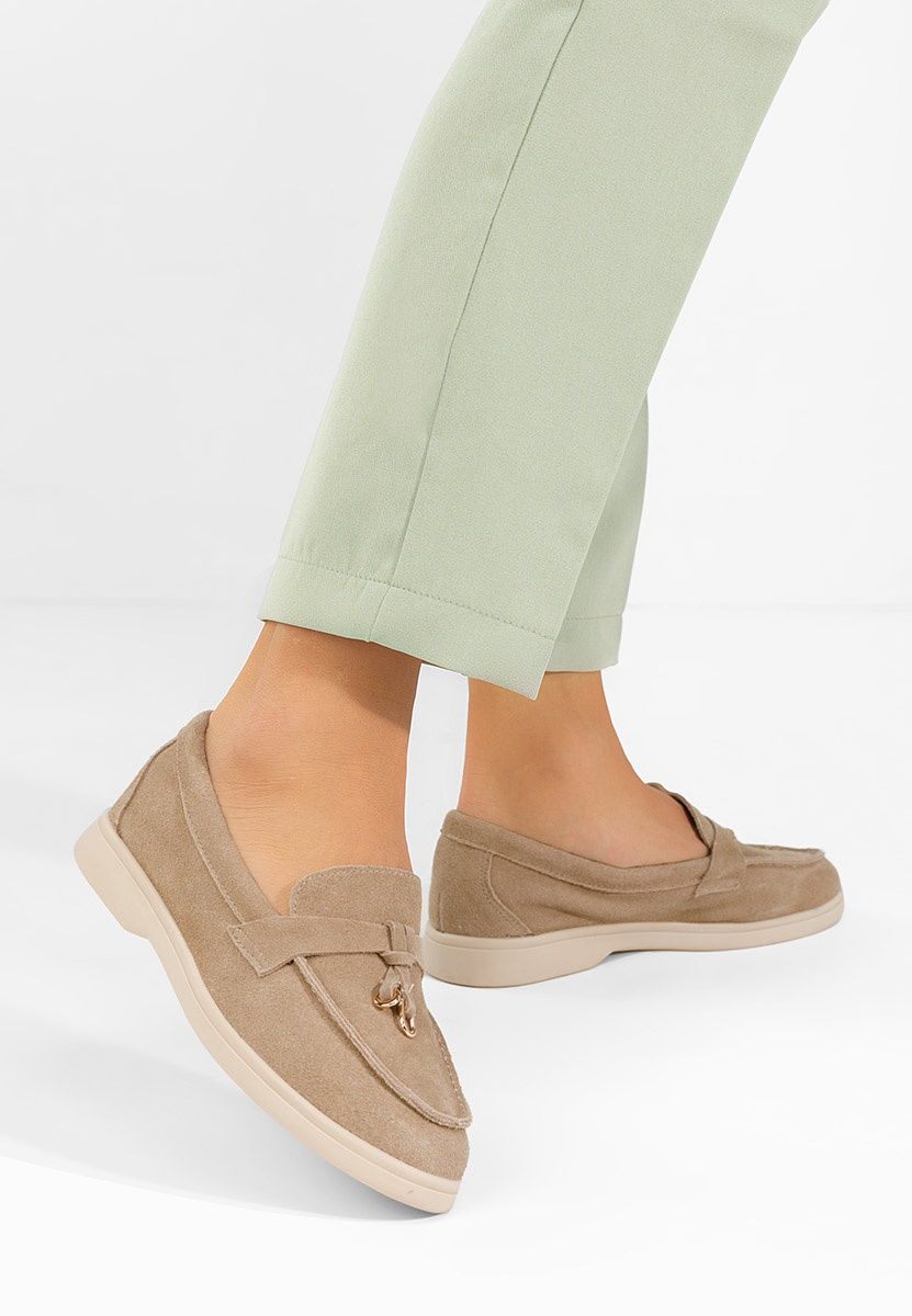 Camelowe mokasyny zamszowe damskie Ortansa