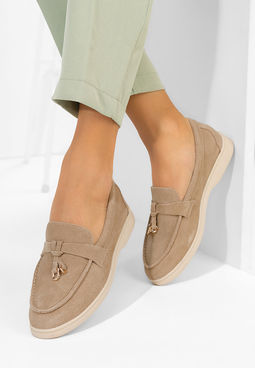 Camelowe mokasyny zamszowe damskie Ortansa