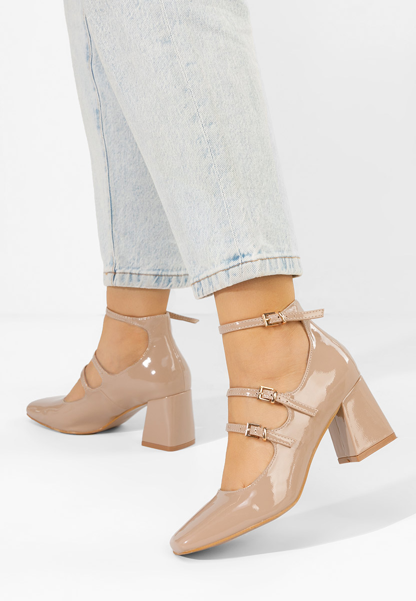 Beżowe czółenka na słupku Renelia