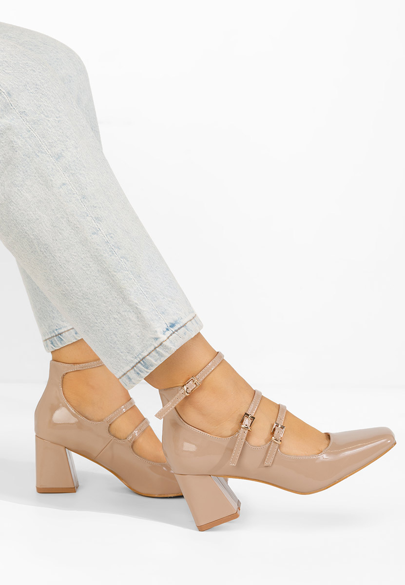 Beżowe czółenka na słupku Renelia