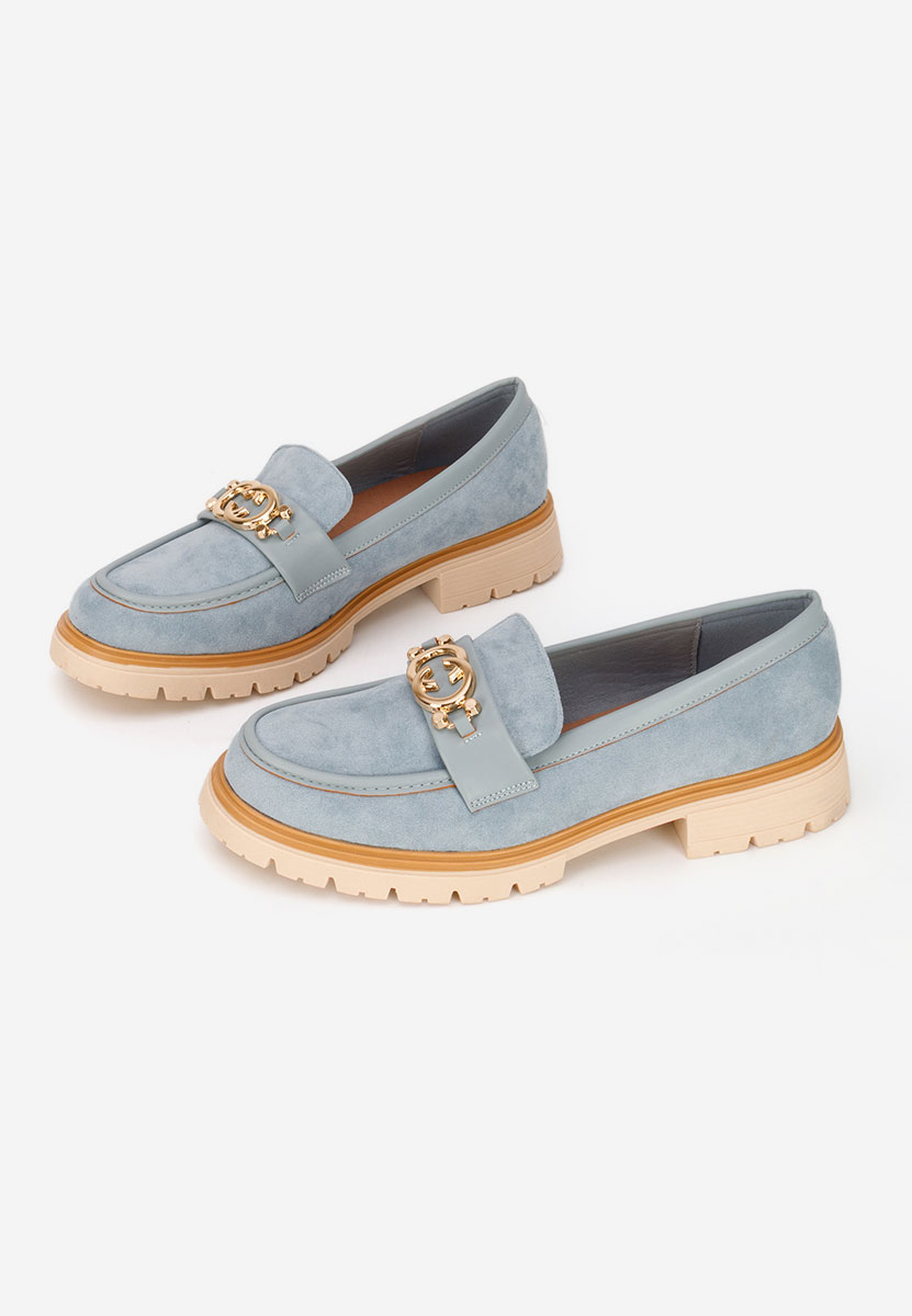 Niebieskie mokasyny damskie na grubej podeszwie Lenisia