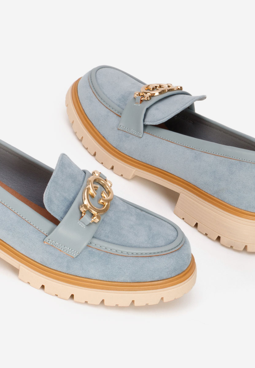 Niebieskie mokasyny damskie na grubej podeszwie Lenisia