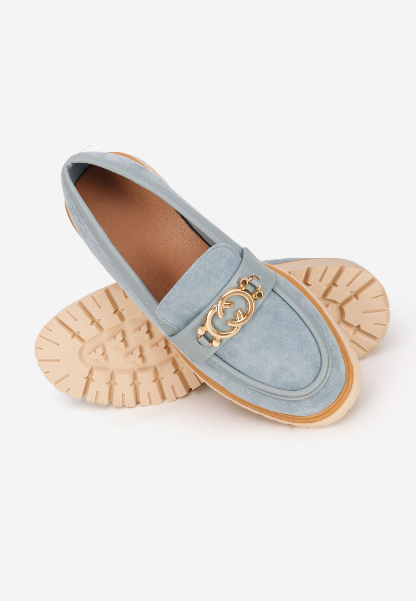 Niebieskie mokasyny damskie na grubej podeszwie Lenisia