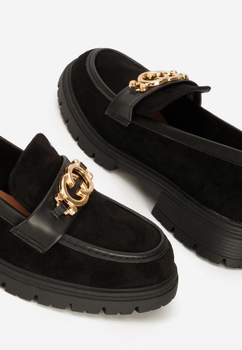 Czarne mokasyny damskie na grubej podeszwie Lenisia