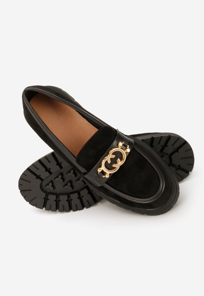 Czarne mokasyny damskie na grubej podeszwie Lenisia